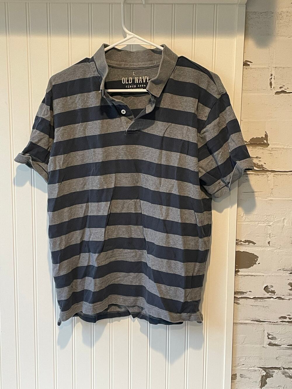Old Navy men's striped navy gray polo shirt size Large